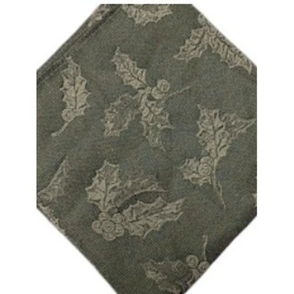 Holiday Jacquard Cloth Napkins Set of 5 Green Holly Leaves Christmas Linens